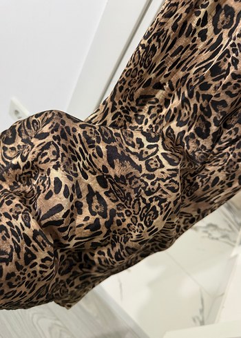 Leopar midi saten elbise