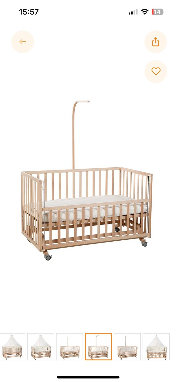 Doğal Ahşap Asansörlü Sallanabilir Beşik 70x130 cm - Görsel 2