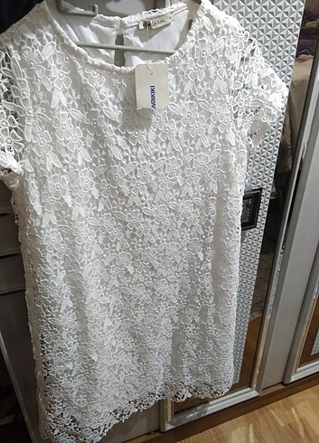 xl Beden beyaz Renk Kadın güpürlü mini elbise 