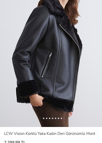 LCW Vision Kadın Kürklü Deri Görünümlü Mont - Görsel 2