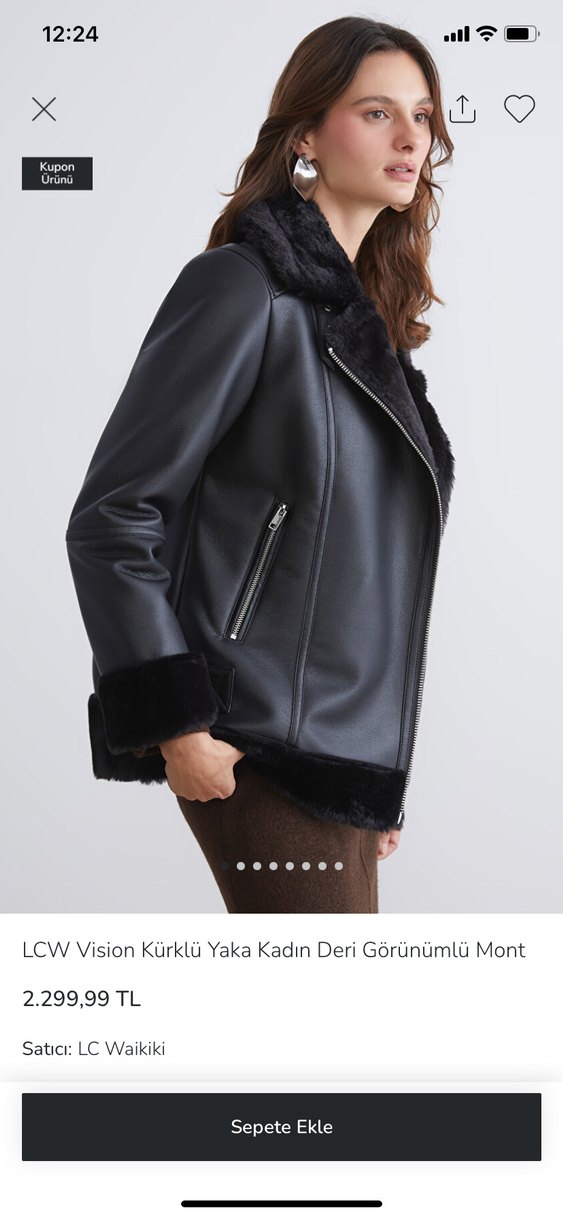 LCW Vision Kadın Kürklü Deri Görünümlü Mont - Görsel 2