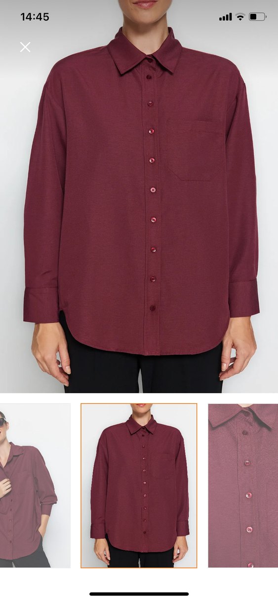 Bordo Pamuklu Kadın Gömlek - Görsel 3