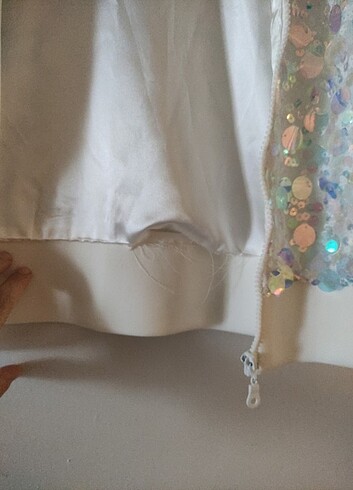 Beyaz organze kol pullu payetli ceket - Görsel 5