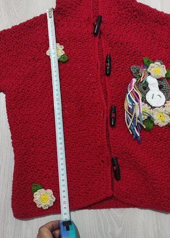 Kız Çocuk Kırmızı Nakışlı Triko Hırka - Görsel 5