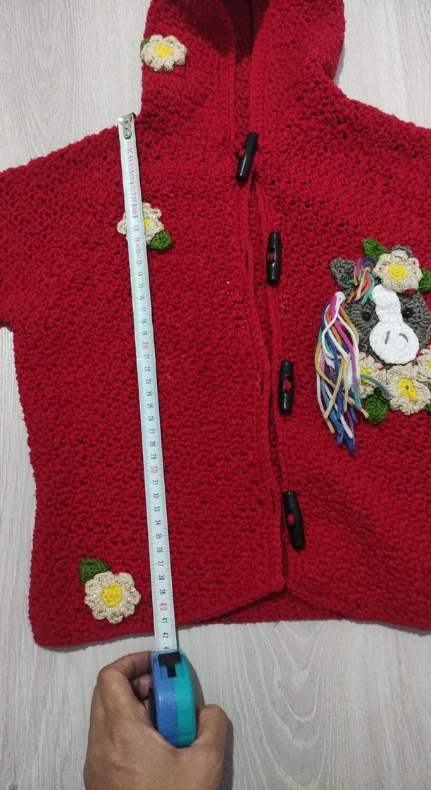 Kız Çocuk Kırmızı Nakışlı Triko Hırka - Görsel 5