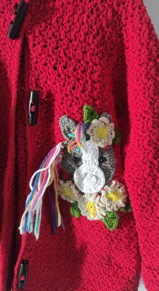 Kız Çocuk Kırmızı Nakışlı Triko Hırka - Görsel 2