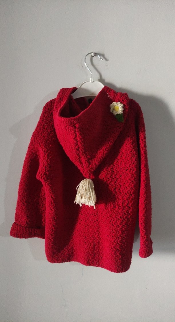 Kız Çocuk Kırmızı Nakışlı Triko Hırka - Görsel 3