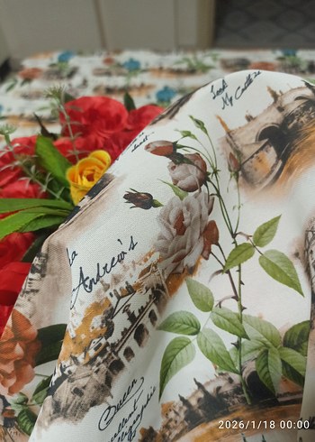 Çiçek Desenli Çok Renkli Masa Örtüsü - Görsel 12