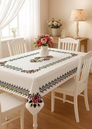 dijital baskılı Beyaz Masa Örtüsü leke tutmaz kumaştır - Görsel 8