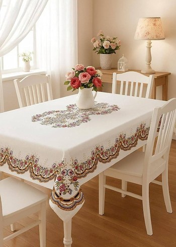 dijital baskılı Beyaz Masa Örtüsü leke tutmaz kumaştır - Görsel 2