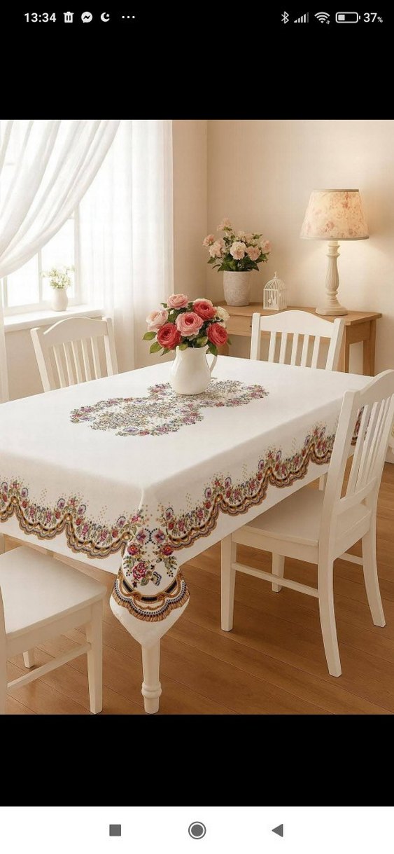 dijital baskılı Beyaz Masa Örtüsü leke tutmaz kumaştır - Görsel 2