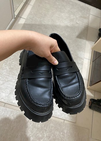 38 Beden Siyah Minimalist Platform Topuklu Kadın Loafer