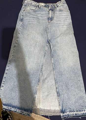 Gri Yırtmaçlı Midi Denim Kadın Jean