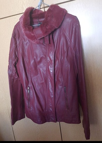 Bordo Kürklü Deri Ceket