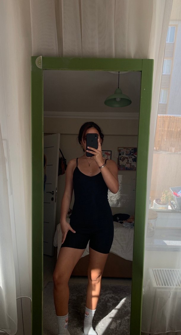 Siyah streç Kısa Tulum - Görsel 3