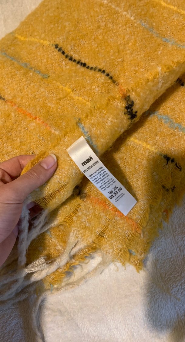 Sarı Örgü Kadın Yün Şal - Görsel 2