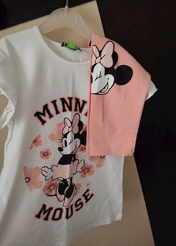 Beyaz Kız Çocuk Minnie Mouse Baskılı Tişört
