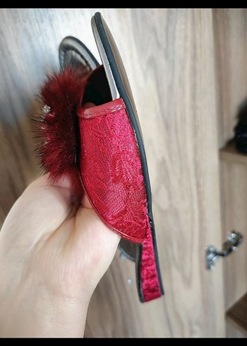 Bordo Kürklü Terlik - Görsel 4