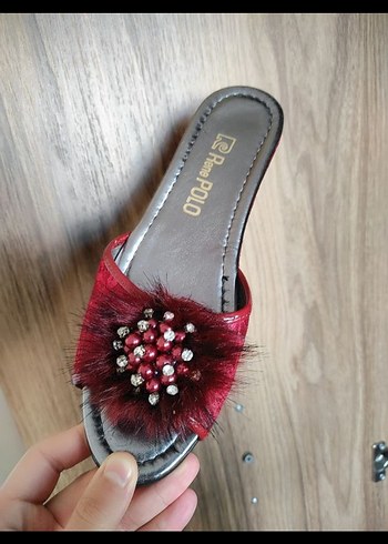 Bordo Kürklü Terlik - Görsel 2