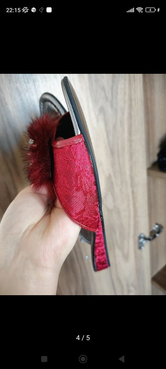 Bordo Kürklü Terlik - Görsel 4