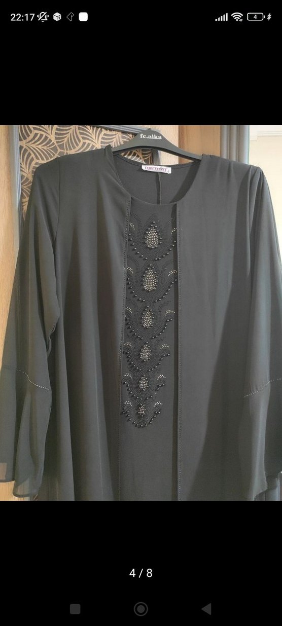 Siyah Uzun Kollu şifon astarlı  Elbise - Görsel 4