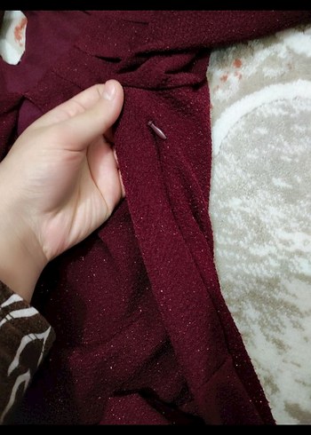 Bordo Uzun Kollu Drapeli Abiye Elbise - Görsel 4