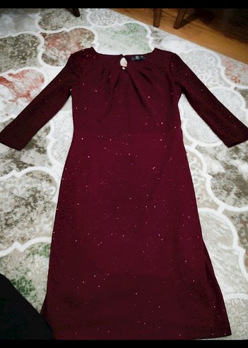 Bordo Uzun Kollu Drapeli Abiye Elbise - Görsel 2