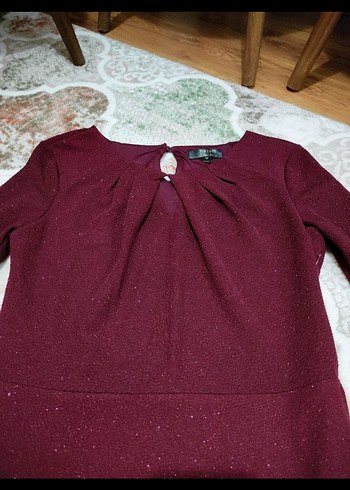 Bordo Uzun Kollu Drapeli Abiye Elbise - Görsel 3