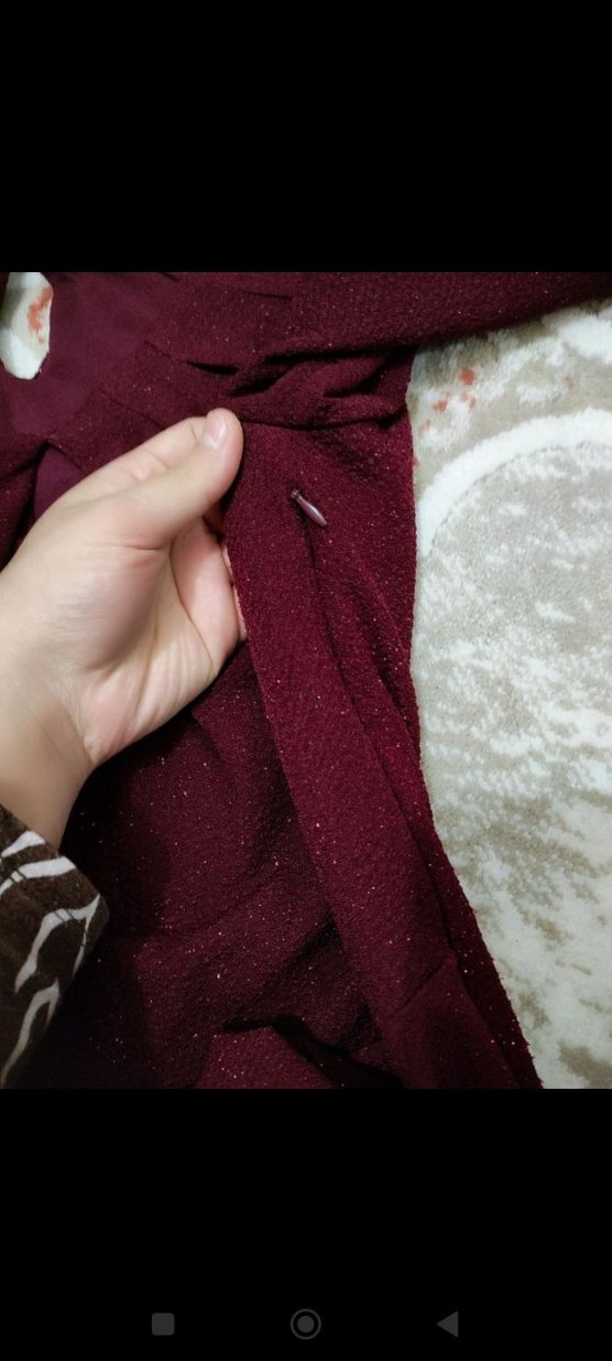 Bordo Uzun Kollu Drapeli Abiye Elbise - Görsel 4