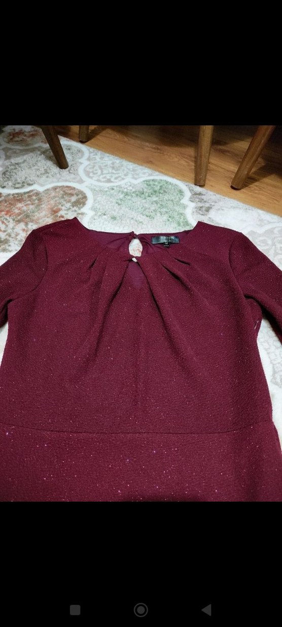 Bordo Uzun Kollu Drapeli Abiye Elbise - Görsel 3