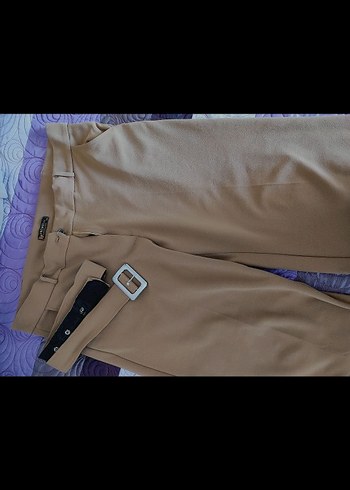 Bej Kumaş Kadın Pantolon, Kemerli - Görsel 2