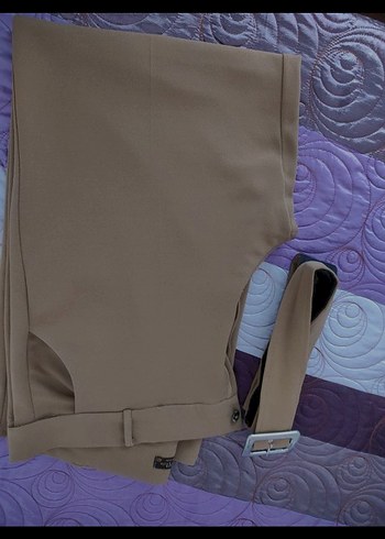 Bej Kumaş Kadın Pantolon, Kemerli - Görsel 3