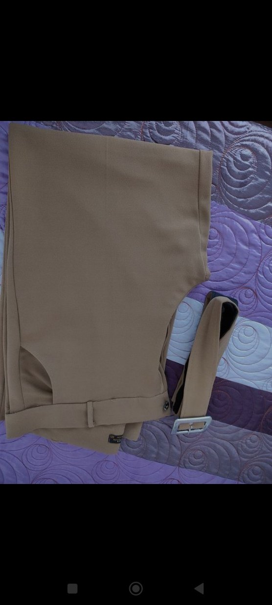 Bej Kumaş Kadın Pantolon, Kemerli - Görsel 3