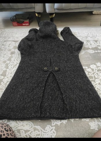 Kürk Detaylı Gri Kısa Kadın Yün Kaban - Görsel 3