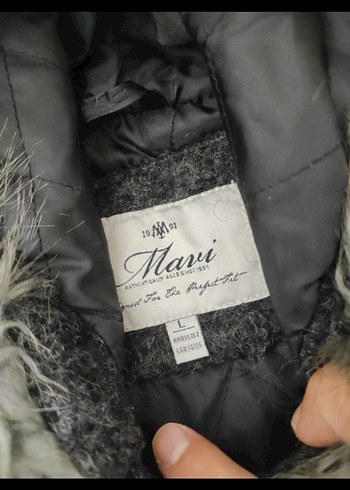 Kürk Detaylı Gri Kısa Kadın Yün Kaban - Görsel 6