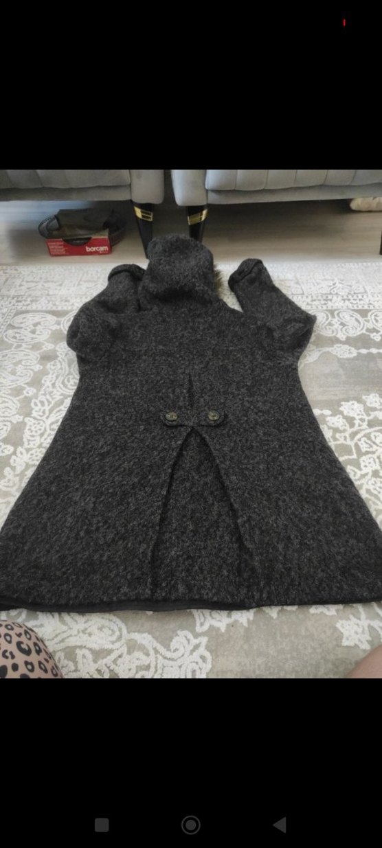 Kürk Detaylı Gri Kısa Kadın Yün Kaban - Görsel 3