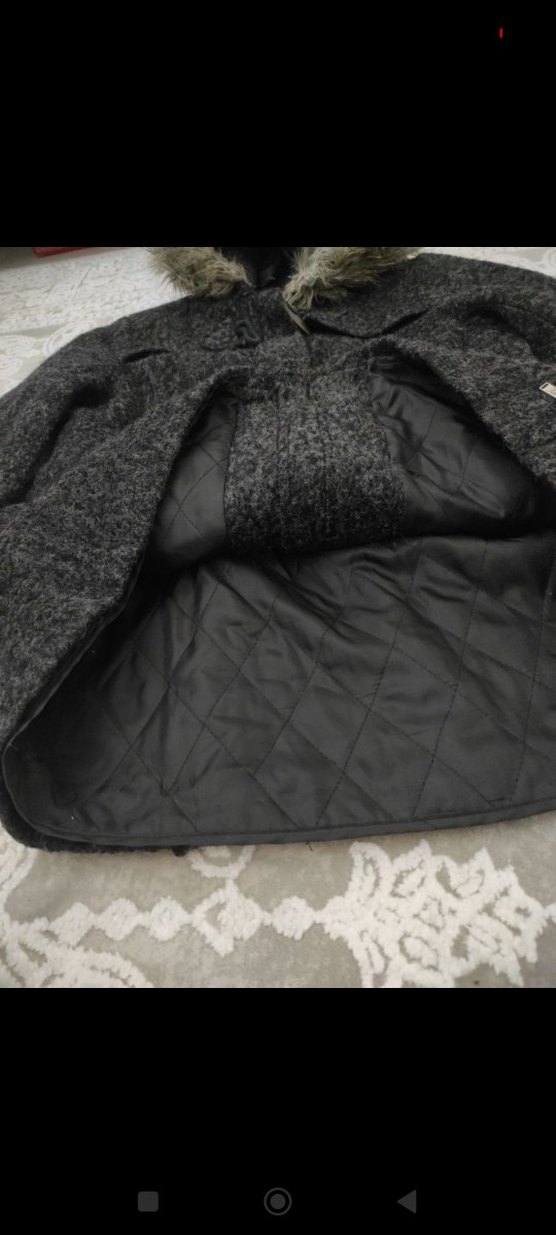 Kürk Detaylı Gri Kısa Kadın Yün Kaban - Görsel 5