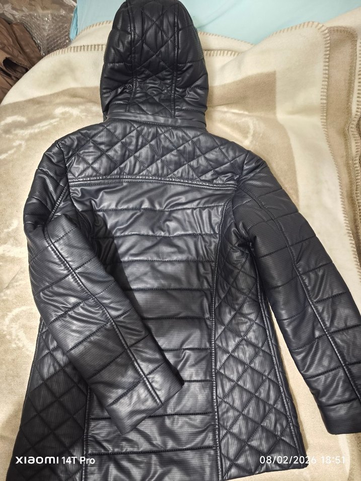 Kız çocuk için Deri Kapüşonlu Mont - Görsel 3