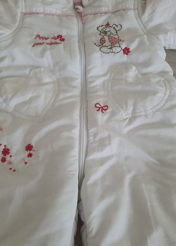 Beyaz Nakışlı Kapüşonlu Bebek Tulumu - Görsel 7