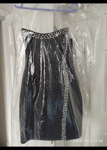 Siyah Straplez taş İşlemeli abiye Elbise - Görsel 2