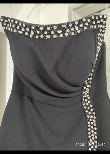 Siyah Straplez taş İşlemeli abiye Elbise - Görsel 3