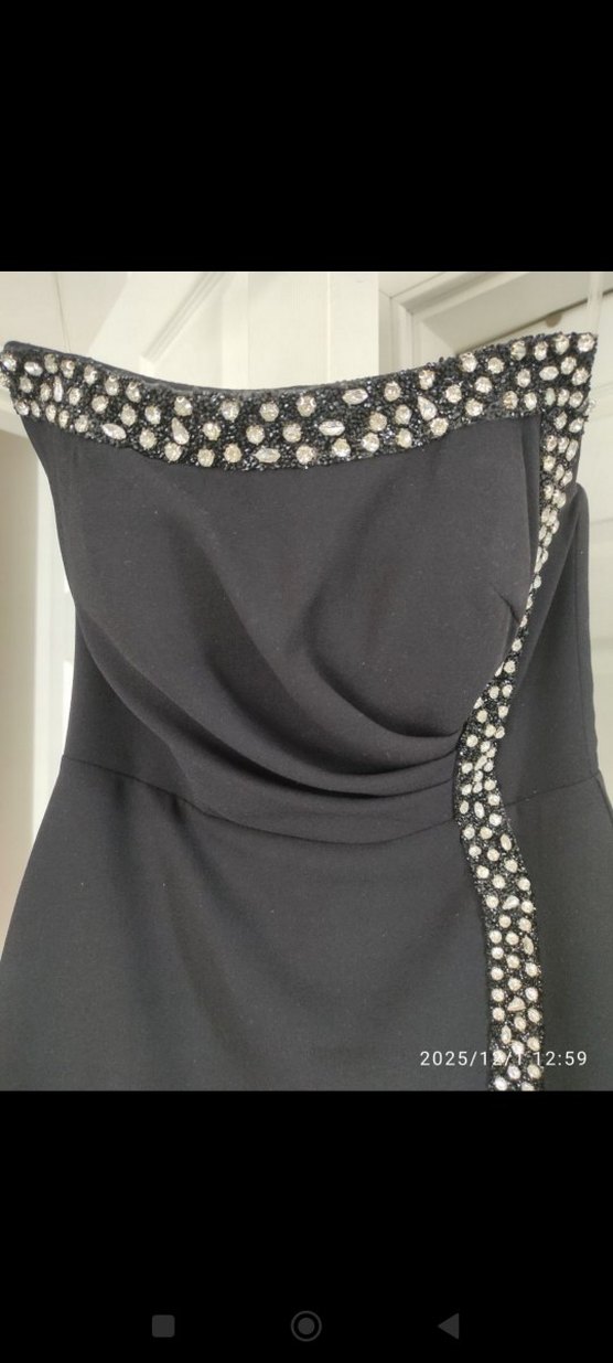 Siyah Straplez taş İşlemeli abiye Elbise - Görsel 3