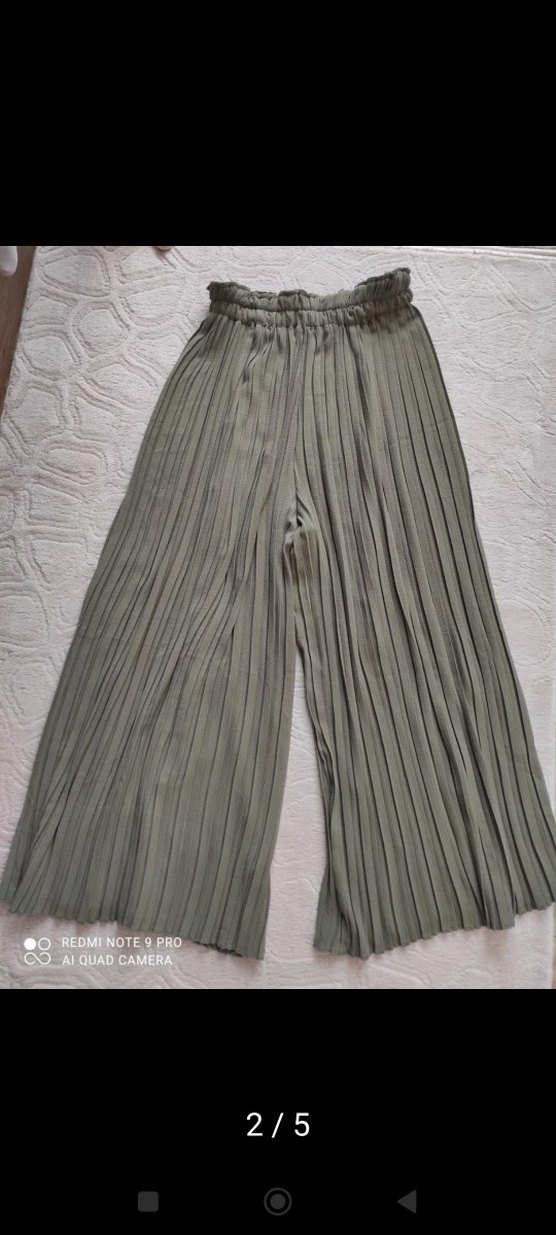 haki, Pileli, Bol Kesim Kadın Pantolon - Görsel 2