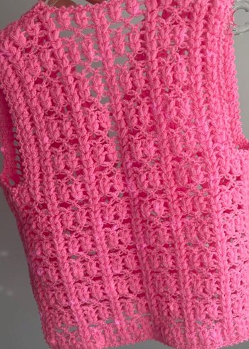 Pembe Bohem Kız el örgüsü Yelek - Görsel 2