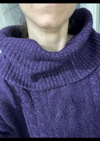 Mor Yüksek Yakalı Örgü Kadın Kazak - Görsel 3