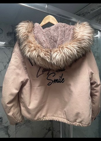 Bershka marka Kürklü pudra pembesi Kadın Kışlık Mont - Görsel 5