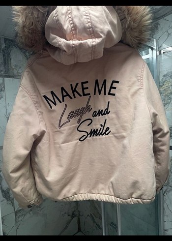 Bershka marka Kürklü pudra pembesi Kadın Kışlık Mont - Görsel 4