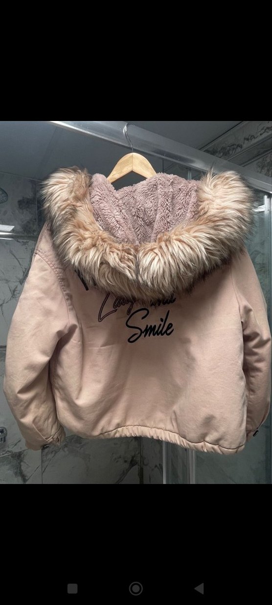 Bershka marka Kürklü pudra pembesi Kadın Kışlık Mont - Görsel 5