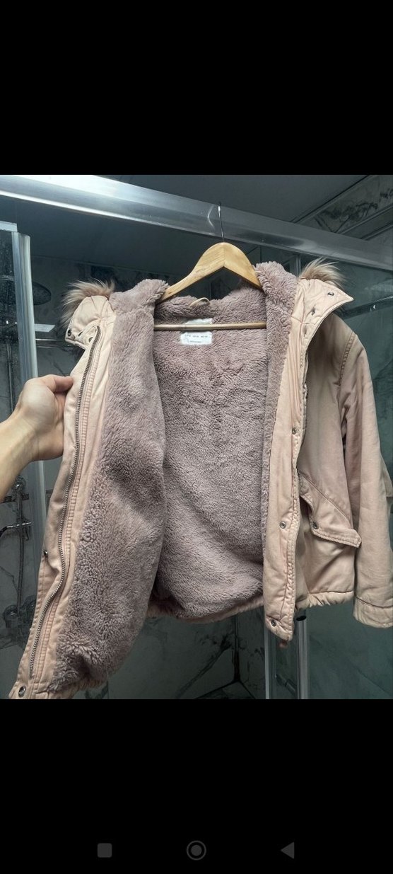 Bershka marka Kürklü pudra pembesi Kadın Kışlık Mont - Görsel 2
