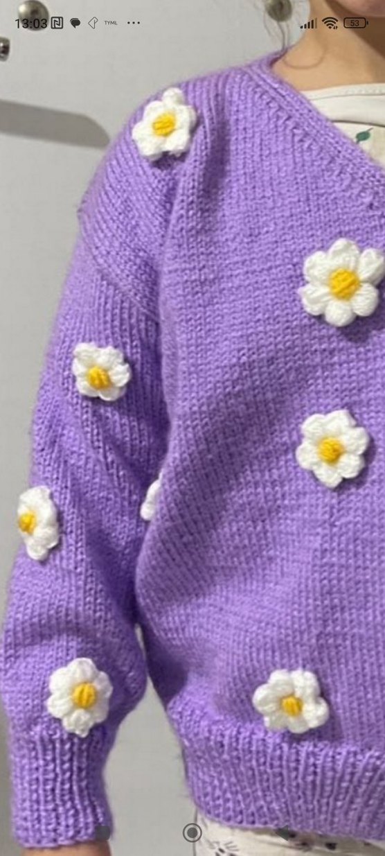 Kız Çocuk Mor Çiçekli Örgü Hırka - Görsel 2